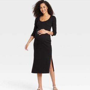 The Nines by HATCH 3/4 Sleeve Ribbed Jersey Maternity Dress Size M Black
